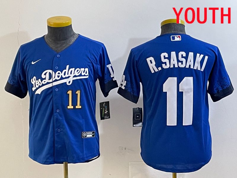 Youth Los Angeles Dodgers #11 R.Sasaki Blue City Edition Game 2025 Nike MLB Jersey style 4->youth mlb jersey->Youth Jersey